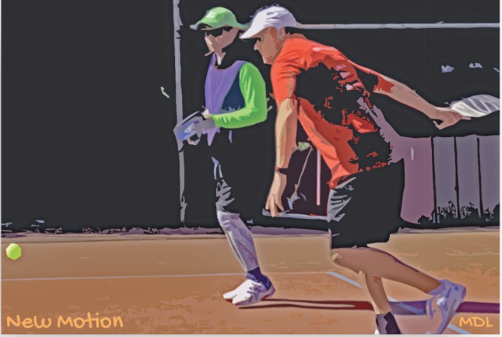 Pickleball players — New Motion Physical Therapy lobby art by Mike Lisagor